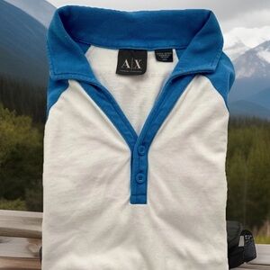 Armani Exchange A/X Womens polo Blue White Shirt Sz-M